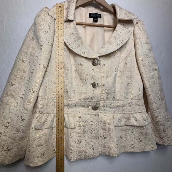John Meyer Collection Metallic Jacquard Peplum Blazer Jacket Size 12 Ivory Gold - Picture 3 of 11